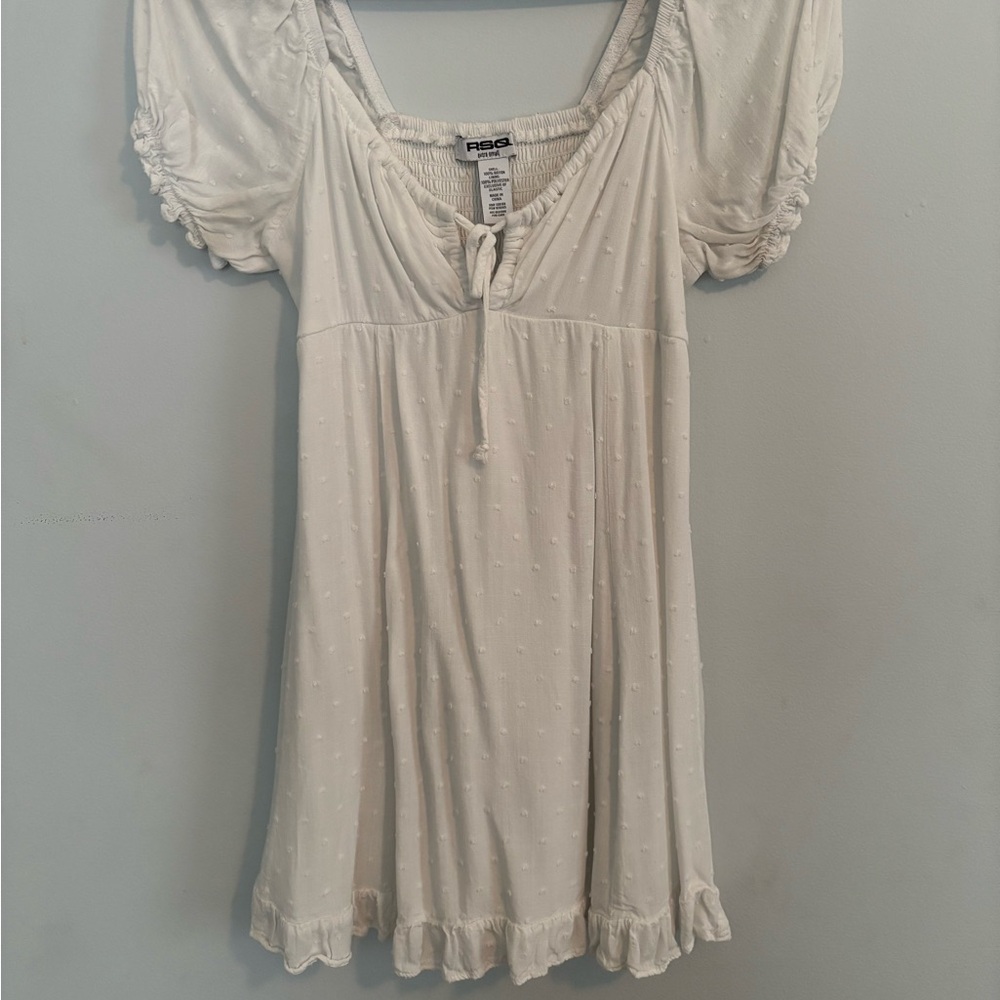 RSQ Ivory Textured puff sleeved babydoll dress